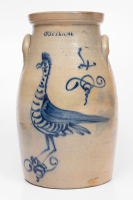 Very Rare 4 Gal. CORTLAND Stoneware Churn w/ Elaborate Goony Bird Decoration