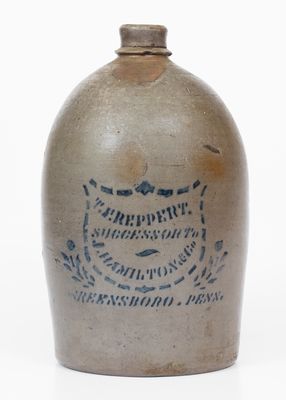 T. F. REPPERT / SUCCESSOR TO / J. HAMILTON & CO. / GREENSBORO, PA Stoneware Jug