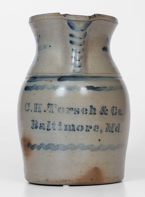 Rare C. H. TORSCH & CO / BALTIMORE Stoneware Advertising Pitcher by A. P. Donaghho