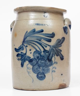 Extremely Rare M. & T. MILLER / NEWPORT, PA 3 Gal. Stoneware Jar w/ Grapes Decoration