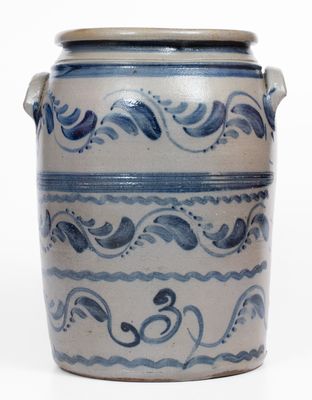 Fine 3 Gal. Greensboro, PA Stoneware Jar w/ Elaborate Freehand Vine Decoration