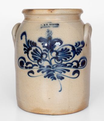 2 Gal. J. & E. NORTON / BENNINGTON, VT Stoneware Jar w/ Slip-Trailed Floral Decoration