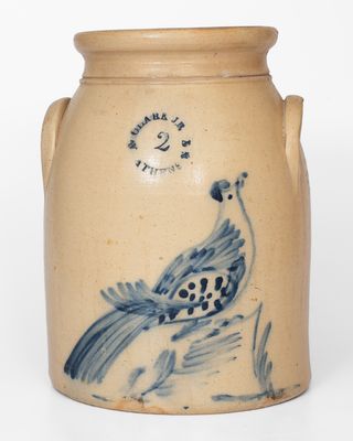 2 Gal. N. CLARK JR. / ATHENS, NY Stoneware Jar w/ Bird Decoration