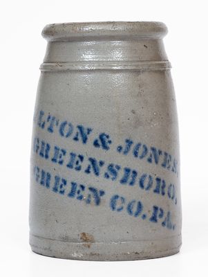 HAMILTON & JONES / GREENSBORO / GREEN CO., PA Stoneware Canning Jar