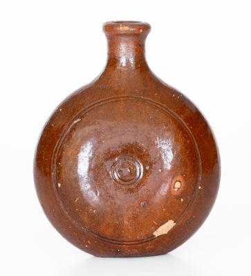 Rare Moravian Redware Flask, Salem, NC, late 18th / early 19th century