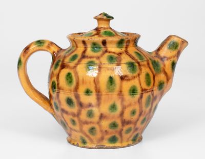 Exceptional Redware Teapot with Two-Color Slip Decoration