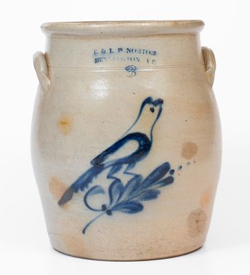 3 Gal. E. & L. P. NORTON / BENNINGTON, VT Stoneware Bird Jar