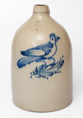 3 Gal. NY State Stoneware Jug with Bird Decoration