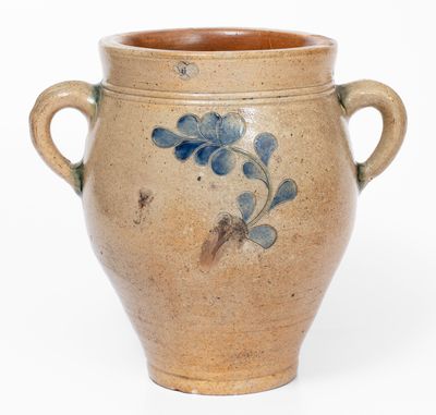 Fine Vertical-Handled Incised Stoneware Jar with Two-Color Slip, Manhattan, c1790