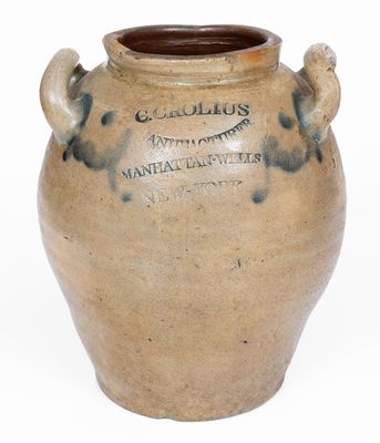 C. CROLIUS / MANUFACTURER / MANHATTAN-WELLS / NEW-YORK Stoneware Jar