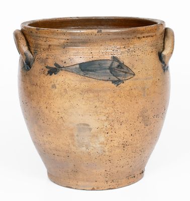 Rare Albany Stoneware Jar with Incised Fish and Floral Decoration