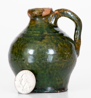 Fine Miniature Ovoid Massachusetts Redware Jug w/ Green Glaze, early 19th century