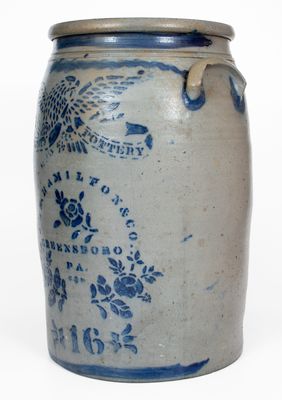 Fine 16 Gal. JAS. HAMILTON & CO. / GREENSBORO, PA Stoneware Eagle Jar