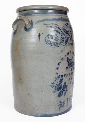 Fine 16 Gal. JAS. HAMILTON & CO. / GREENSBORO, PA Stoneware Eagle Jar