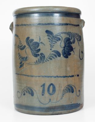 10 Gal. Western PA Stoneware Jar with Elaborate Floral Decoration