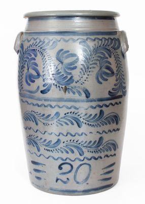 Twenty-Gallon Greensboro, PA Stoneware Jar w/ Profuse Freehand Cobalt Decoration