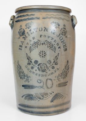 20 Gal. HAMILTON & JONES / STAR POTTERY / GREENSBORO, PA Stoneware Jar