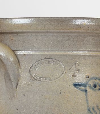 Exceedingly Rare SAM L. I. IRVINE / NEWVILLE, PA Stoneware Jar with Elaborate Bird Decorations