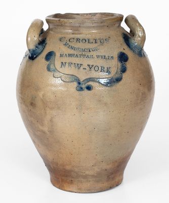 Very Rare and Fine C. CROLIUS / MANHATTAN WELLS / NEW-YORK Stoneware Jar