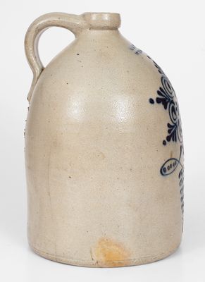 2 Gal. WM. E. WARNER / WEST TROY, NY Stoneware Jug w/ Floral Decoration