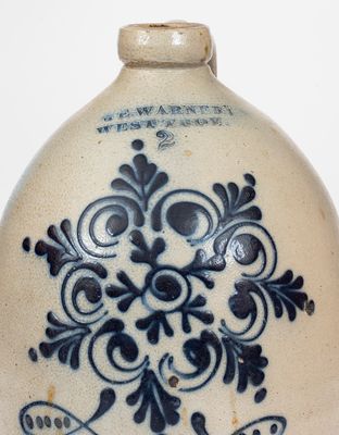 2 Gal. WM. E. WARNER / WEST TROY, NY Stoneware Jug w/ Floral Decoration