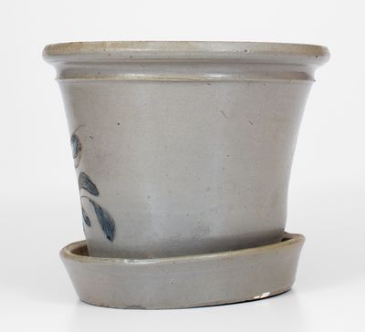 Extremely Rare Stoneware Flowerpot w/ Incised Bird Decoration, attrib. Gardiner, Maine