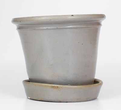 Extremely Rare Stoneware Flowerpot w/ Incised Bird Decoration, attrib. Gardiner, Maine