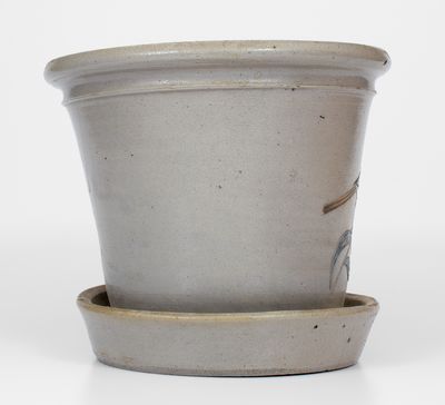 Extremely Rare Stoneware Flowerpot w/ Incised Bird Decoration, attrib. Gardiner, Maine