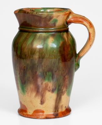 Multi-Glazed Redware Cream Pitcher, attributed to S. Bell & Sons, Strasburg, VA, circa 1890