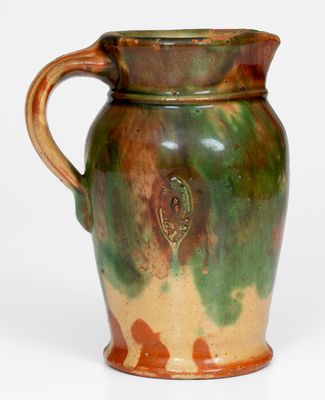 Multi-Glazed Redware Cream Pitcher, attributed to S. Bell & Sons, Strasburg, VA, circa 1890