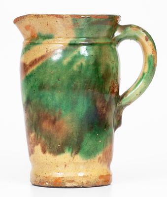 Multi-Glazed Redware Cream Pitcher, attributed to J. Eberly & Co., Strasburg, VA, c1890