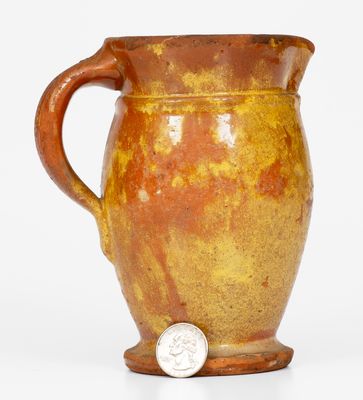 Rare Yellow-Glazed Shenandoah Valley Redware Cream Pitcher, Strasburg, Virginia