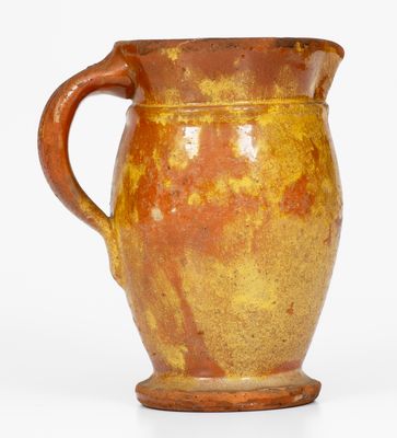 Rare Yellow-Glazed Shenandoah Valley Redware Cream Pitcher, Strasburg, Virginia