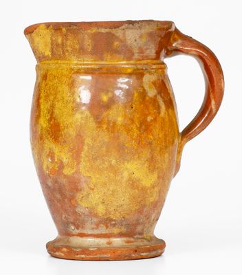 Rare Yellow-Glazed Shenandoah Valley Redware Cream Pitcher, Strasburg, Virginia