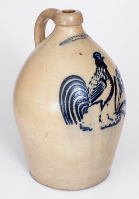 Exceedingly Rare F. STETZENMEYER / ROCHESTER, NY Stoneware Jug w/ Elaborate Rooster Decoration