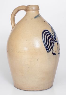 Exceedingly Rare F. STETZENMEYER / ROCHESTER, NY Stoneware Jug w/ Elaborate Rooster Decoration