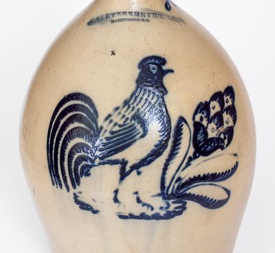 Exceedingly Rare F. STETZENMEYER / ROCHESTER, NY Stoneware Jug w/ Elaborate Rooster Decoration