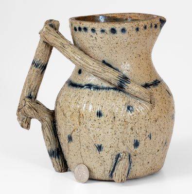 Exceptional Ohio Stoneware Pitcher with Elaborate Twig-Form Handle, January 1, 1889