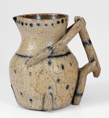 Exceptional Ohio Stoneware Pitcher with Elaborate Twig-Form Handle, January 1, 1889