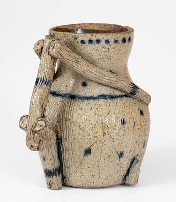 Exceptional Ohio Stoneware Pitcher with Elaborate Twig-Form Handle, January 1, 1889