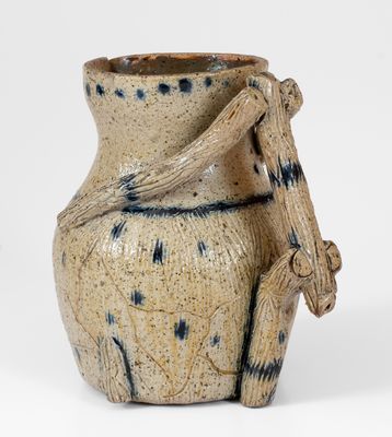 Exceptional Ohio Stoneware Pitcher with Elaborate Twig-Form Handle, January 1, 1889