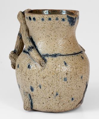 Exceptional Ohio Stoneware Pitcher with Elaborate Twig-Form Handle, January 1, 1889