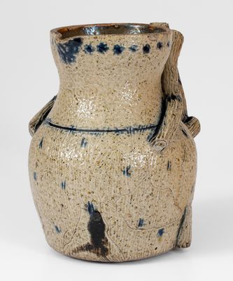 Exceptional Ohio Stoneware Pitcher with Elaborate Twig-Form Handle, January 1, 1889