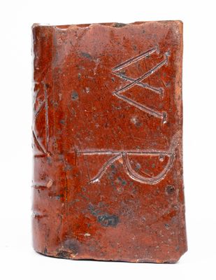 Very Rare Redware Book-Form Inkwell, Inscribed 