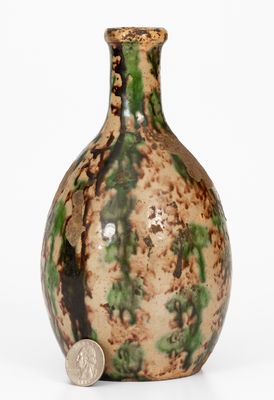 Extremely Rare Moravian Redware Bottle with Tortoiseshell Glaze, Salem, North Carolina