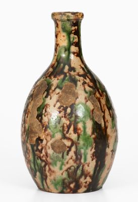 Extremely Rare Moravian Redware Bottle with Tortoiseshell Glaze, Salem, North Carolina