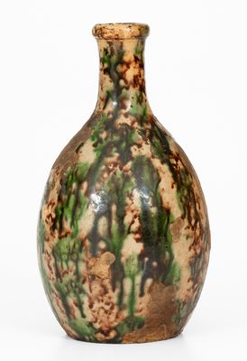 Extremely Rare Moravian Redware Bottle with Tortoiseshell Glaze, Salem, North Carolina