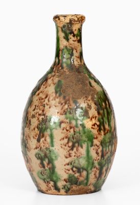 Extremely Rare Moravian Redware Bottle with Tortoiseshell Glaze, Salem, North Carolina