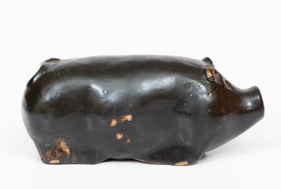 Albany-Slip-Glazed Stoneware Pig Bottle, Midwestern origin, circa 1885