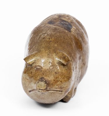 Albany-Slip-Glazed Stoneware Pig Bottle, possibly Anna Pottery, circa 1885